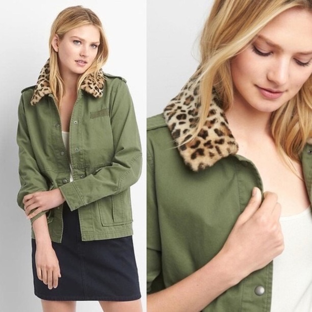 Gap Khaki Coat with Fur Collar